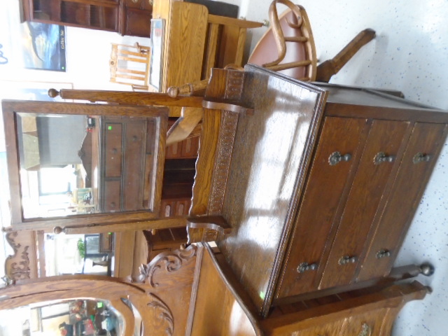 Small Vintage Oak Dresser and Mirror