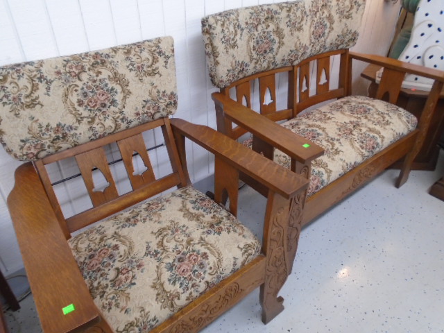 Vintage Mission Style Chair and Love Seat